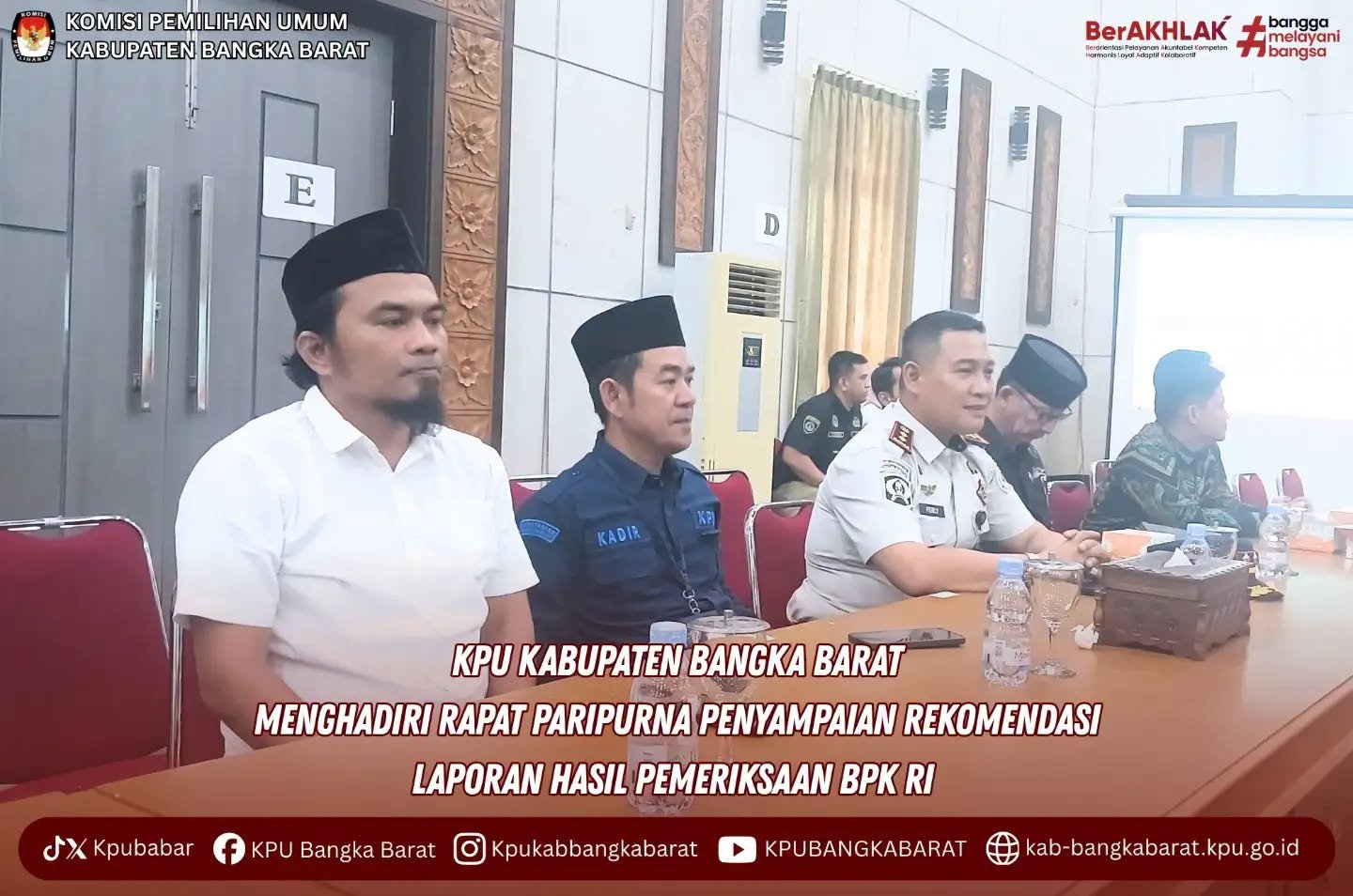 KPU Kabupaten Bangka Barat, menghadiri Rapat Paripurna DPRD Kabupaten Bangka Barat dalam rangka penyampaian rekomendasi atas Laporan Hasil Pemeriksaan (LHP) Badan Pemeriksa Keuangan (BPK) RI