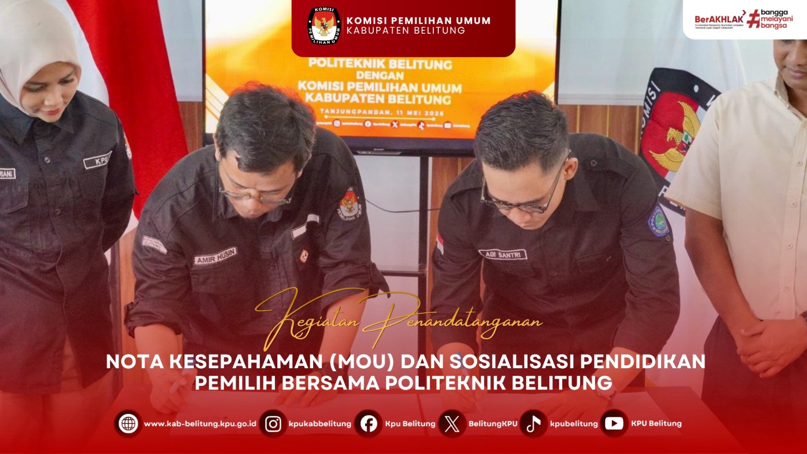 KPU Kabupaten Belitung melaksanakan Penandatanganan Nota Kesepahaman (MoU) bersama Politeknik Belitung