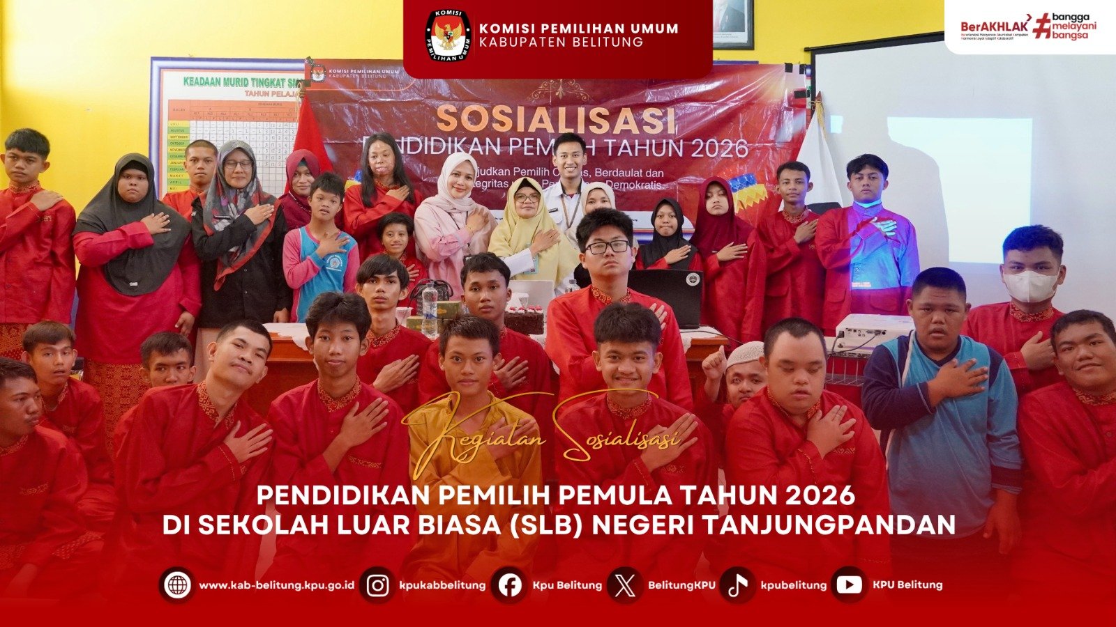 KPU Kabupaten Belitung melaksanakan Sosialisasi Pendidikan Pemilih Pemula Tahun 2026 di Sekolah Luar Biasa (SLB) Negeri Tanjungpandan